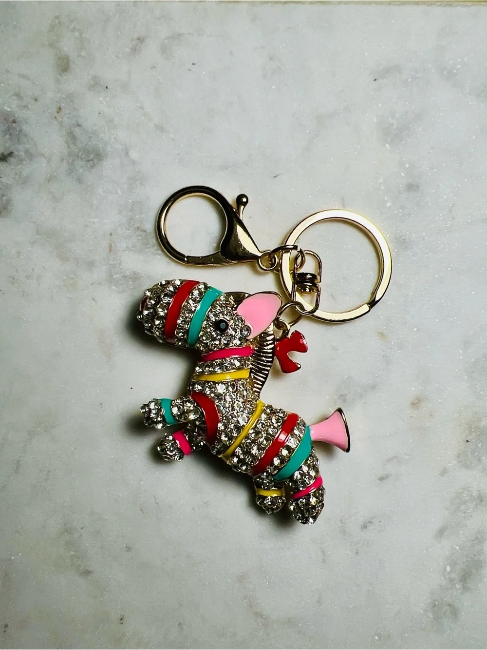 Rhinestone Pink Multicolor Piñata Keychain Charm 🪅